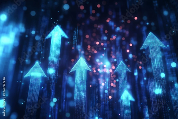 Obraz Abstract Digital Technology Background with Arrows and Binary Data in Blue Tones