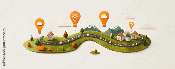 Fototapeta Strategic Roadmap Illustrating Goals for Future Planning with Colorful Icons and Scenic Landscape