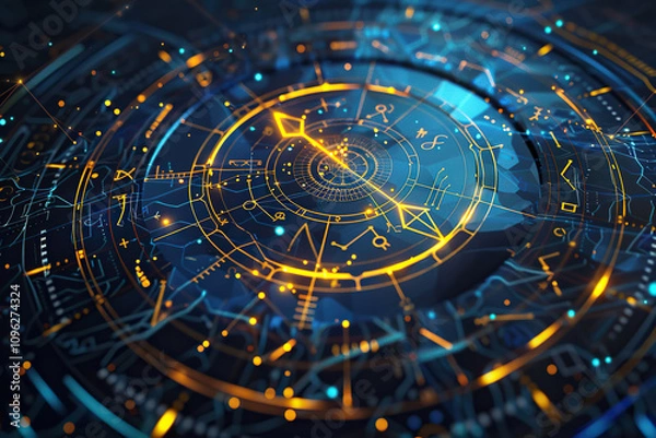 Fototapeta Astrological composition with zodiac circle in signs and symbols