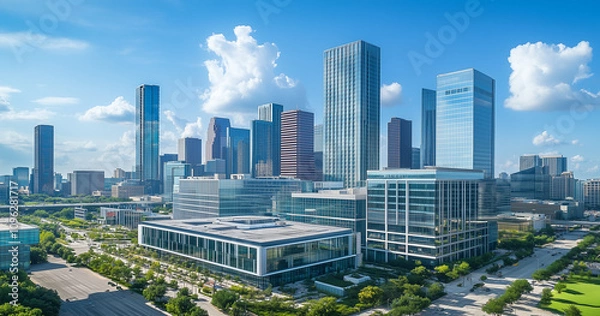 Obraz Modern Skyline with High-Rise Office Buildings under Blue Sky