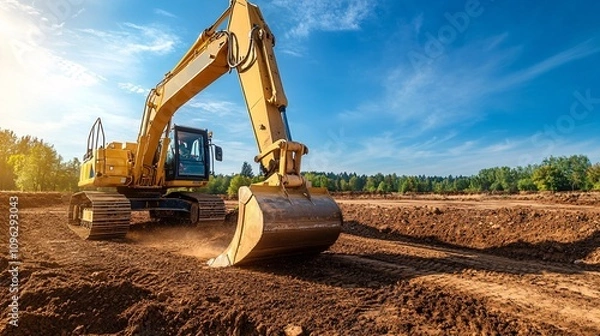 Obraz Excavator Grading Dirt Road