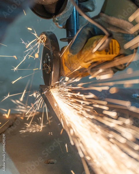 Fototapeta sparks of a metal with a grinder. the sparks of the metal