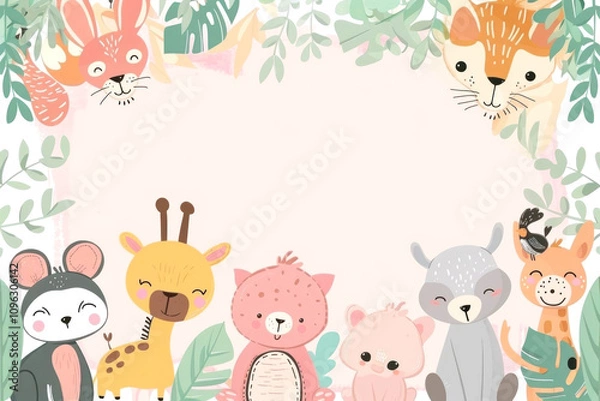 Obraz Adorable cartoon animals welcome you to a jungle adventure! Perfect for kids designs or invitations