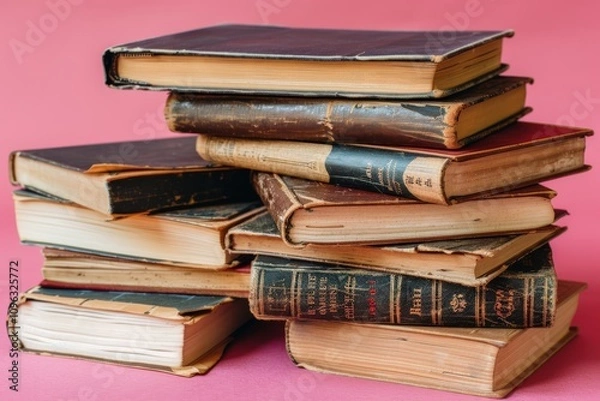 Fototapeta Exploring the timeless charm of vintage books home library photography cozy environment close-up view knowledge preservation