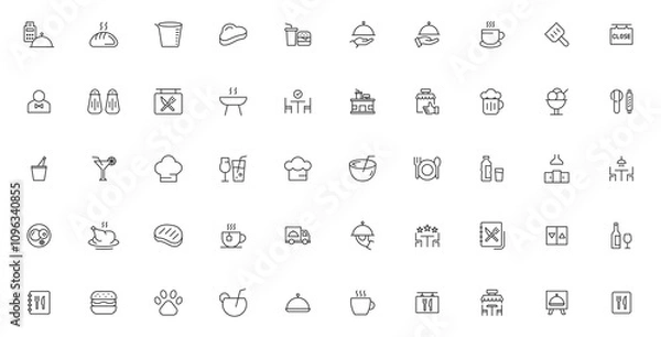 Obraz Restaurant related icons. Set Vector Line Icons of Restaurant Business vector icon set, black and white kit