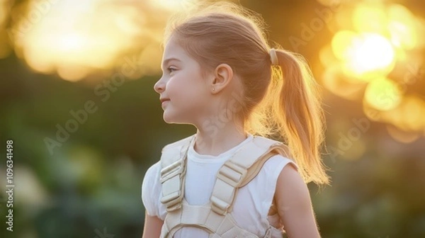 Fototapeta Child Walking with Back Support Brace in Soft Light