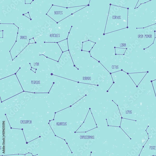 Obraz Constellations on light-blue background. Seamless pattern.