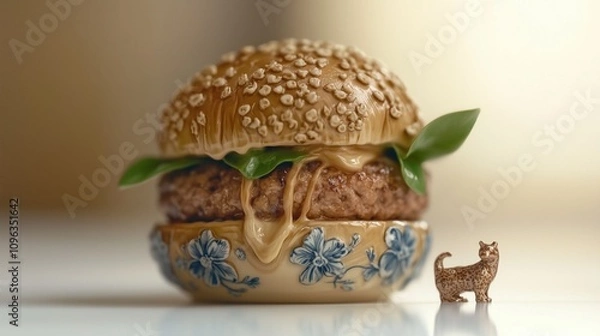 Fototapeta Landscape-oriented photo of surreal crafted hamburger 
