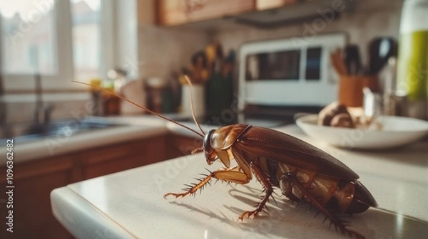 Fototapeta Close-up of Cockroach on Kitchen Counter Surface