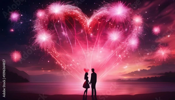 Fototapeta Sparkling Heart-Shaped Fireworks Display
