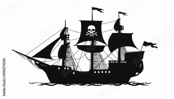 Fototapeta black pirate ship with white background generated by AI