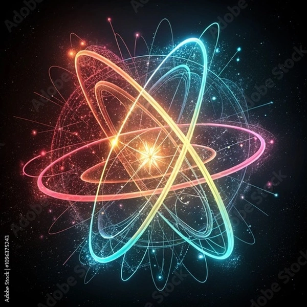 Obraz Neon Quantum Symbol with Digital Lines