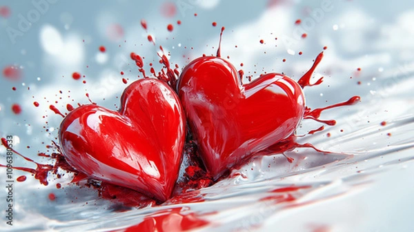 Fototapeta Hearts with red splash creating love symbol in vibrant motion