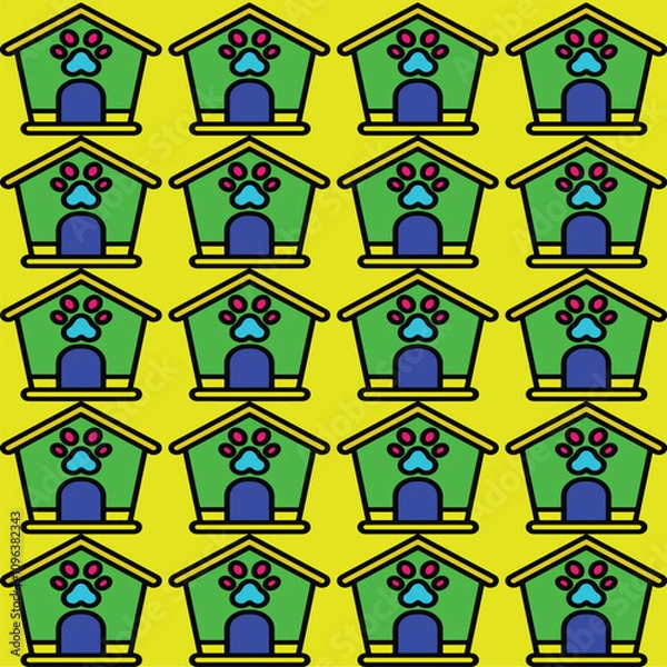 Fototapeta WebCreative and Colorful Vector Patterns with New Animal Shapes, Modern House Designs, and Simple Smiles