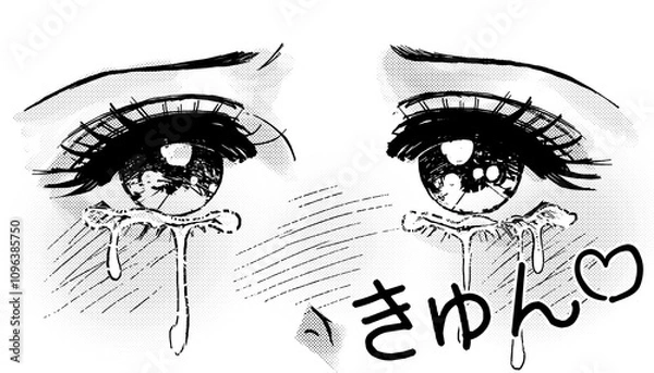 Obraz きゅん♡恋する乙女の白黒漫画イラスト