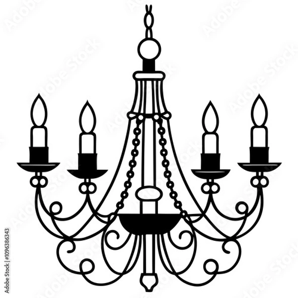 Obraz set of chandelier silhouette vector illustration line art transparent background