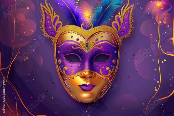 Obraz Beautiful greeting card with bright holiday composition for happy celebrate mardi gras