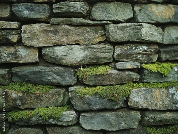Fototapeta Cobblestone path with moss and greenery: nature reclaims urban spaces
