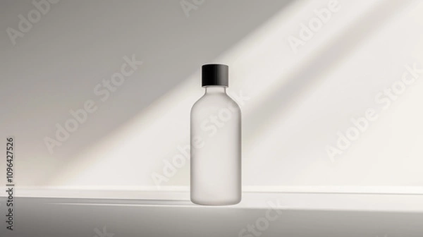 Fototapeta Frosted Glass Bottle with Matte Black Cap on Minimal Background