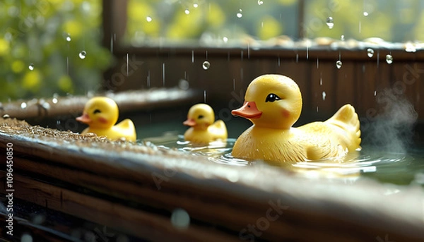 Obraz 旅館の温泉に浮かんでるアヒルのおもちゃ
