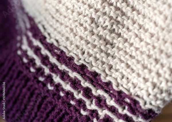 Fototapeta close-up view of beautiful needlework in process, needlework concept, home production, beautiful knitted, crocheted work