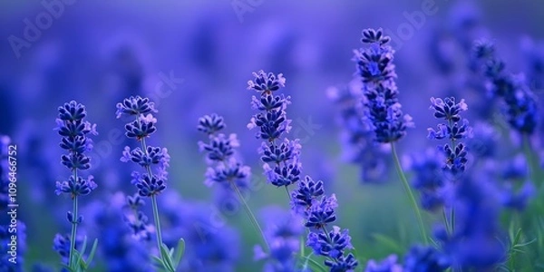 Fototapeta Close-up of vibrant purple lavender flowers in a field.