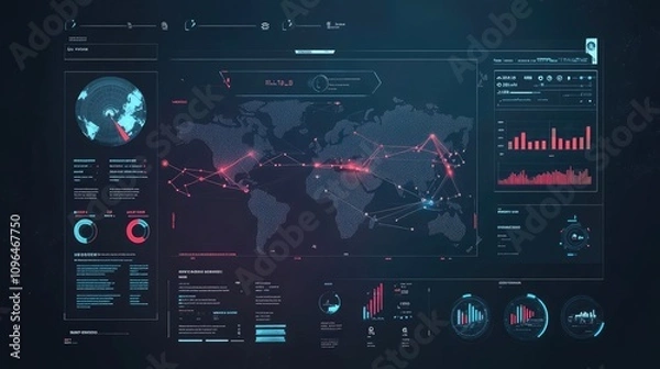 Obraz Conceptual logistics dashboard with icons for air, sea, and land transport