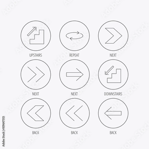 Fototapeta Arrows icons. Upstairs, repeat linear signs.