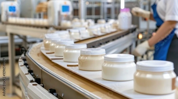 Obraz moving along a conveyor belt in a production facility highlights modern manufacturing processes in product packaging for industries like cosmetics food and personal care