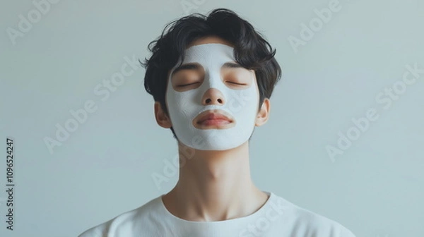 Obraz 顔パックしてリラックスしているアジア系男性の画像