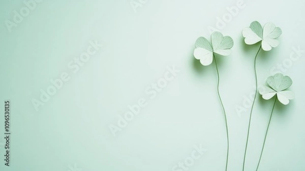 Fototapeta green background with small paper cut-out of shamrocks
