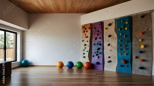 Fototapeta Simple Home Bouldering Wall with Colorful Holds