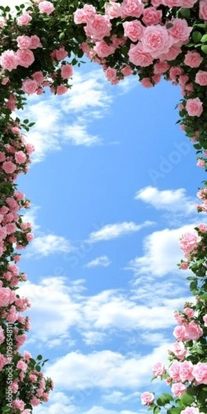 Obraz Pink Roses Arch Against a Cloud Sky