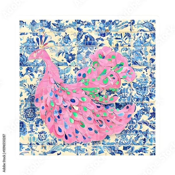 Obraz Peacock Sticker Design With Intricate Azulejo Details
