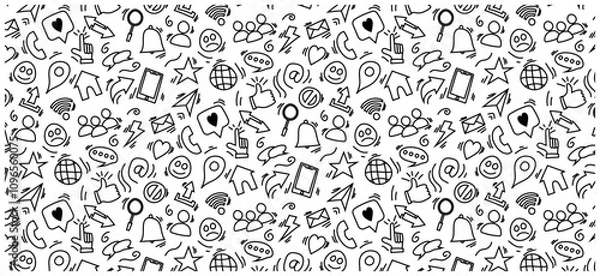 Fototapeta social media doodle background seamless pattern repeat icon cute 