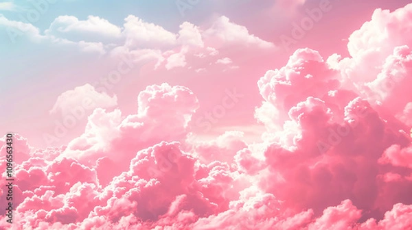 Fototapeta A dreamy Valentine's Day scene with a pink sky and white clouds, evoking sweet thoughts of love and happiness.