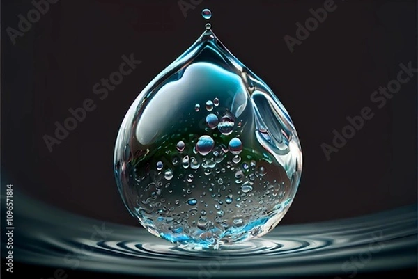 Fototapeta Water drop with ripples on black background