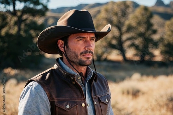 Fototapeta Rugged Leather Cowboy Hat with Vintage Appeal for Adventure Wear