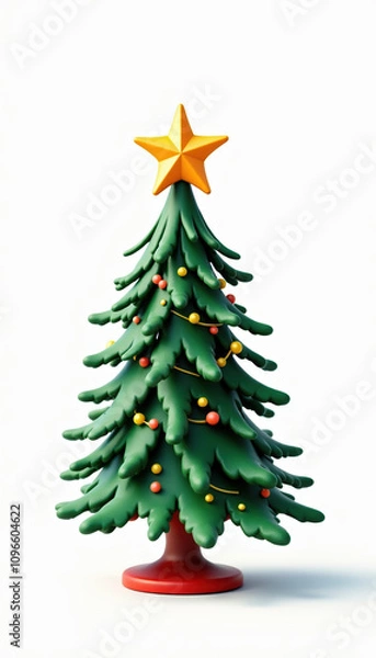 Fototapeta Colorful decorative Christmas tree with a star on top, creating a festive atmosphere in a cozy indoor setting.