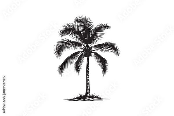 Obraz Coconut palm tree free vector line art silhouette illustration transparent white background