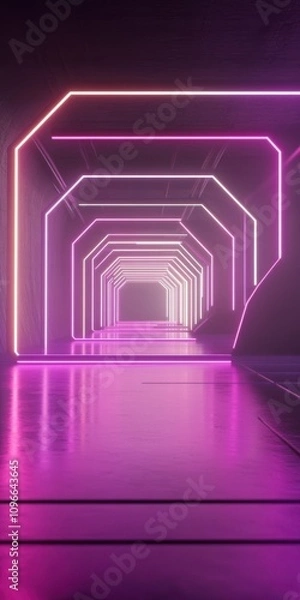 Fototapeta Hypnotic Neon Tunnel Design: A Futuristic Architectural Perspective