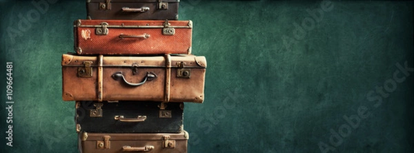 Obraz Vintage Pile Ancient Walizki Design Long Format