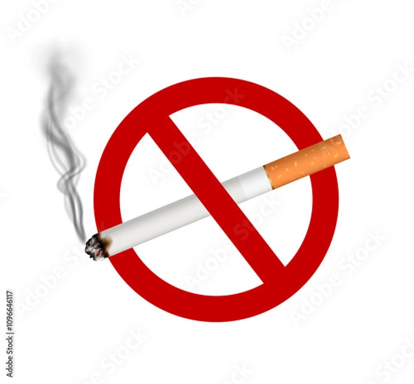 Obraz Vector no smoking sign with lit cigarette in red sign - icon, sticker design or pictogram