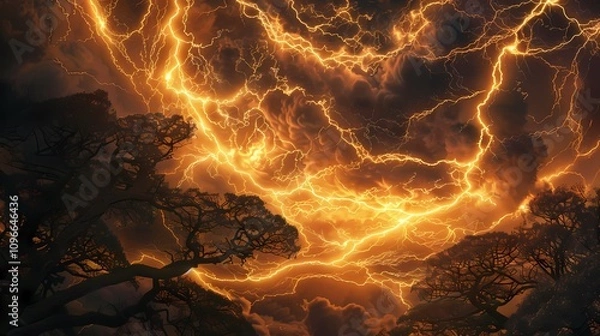 Fototapeta Lightning tree branches pattern outdoor illustration poster background