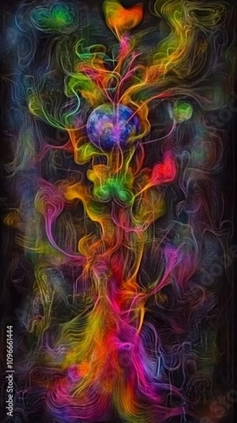 Fototapeta Vibrant Abstract Artwork Showcasing Entwined Colorful Shapes and Lines with Ethereal Expression, Art Concept