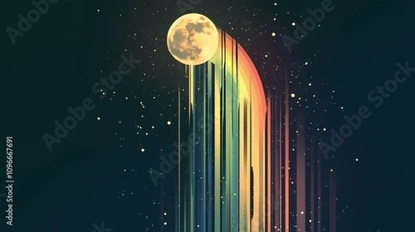 Fototapeta digital technology rainbow waterfall moon illustration poster background