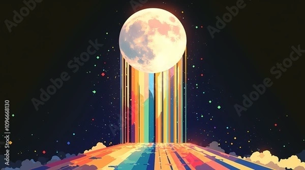 Fototapeta digital technology rainbow waterfall moon illustration poster background