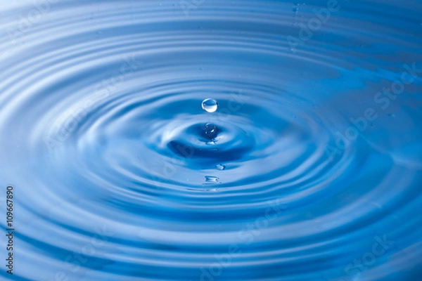 Fototapeta a water drop impact with water surface, causing rings on the sur