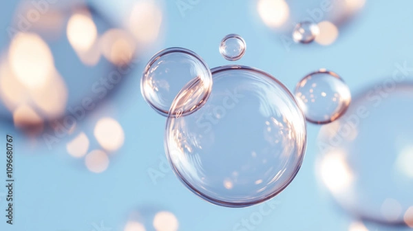 Fototapeta Rainbow soap bubbles on bright colorful background close up