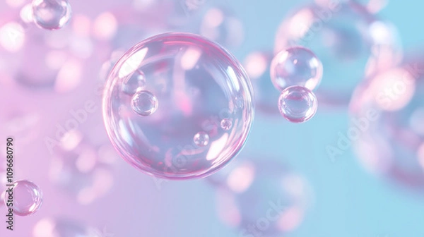 Fototapeta Rainbow soap bubbles on bright colorful background close up